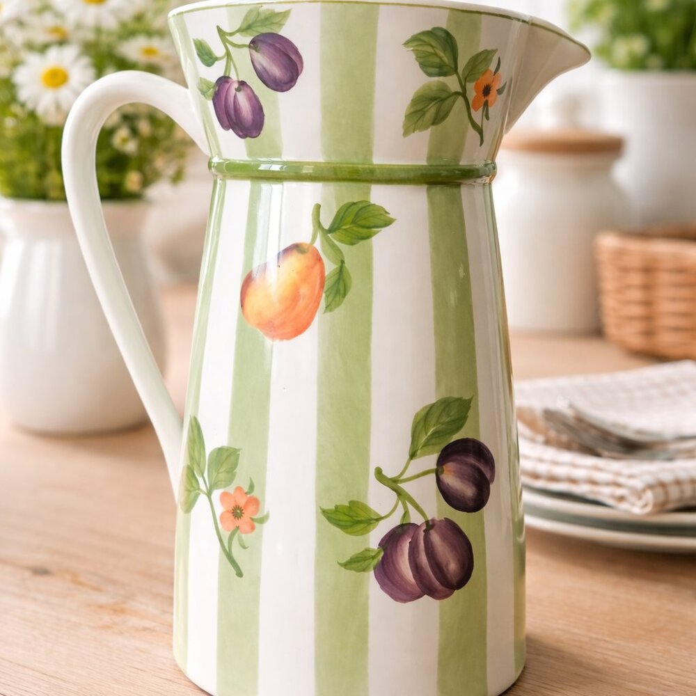 Sadek Large Hand-Painted Fruit Pitcher Strawberry Cherry Cottage Farmhouse NWOT - Picture 5 of 8